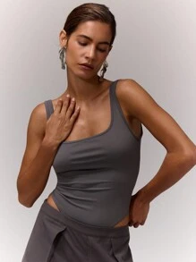 MUSERA Square Neck Thong Tank Bodysuit Casual Summer Vacation  Evening Spring - Grey - View 1