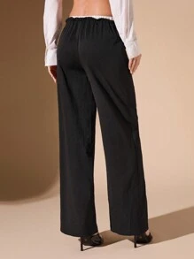 Glamine Contrast Color Waistband Loose Wide Leg Straight Casual Pants For Women Fall Cloth For Women - Black - View 2