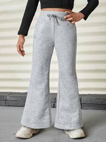 SHEIN Young Girl Solid High Waist Flare Leg Sweatpants For Summer / Fall Outdoor Activities,Casual & Daily Wear & School Daily Flared Sweatpantsflare Sweatpantsflare Sweat Pantswide Leg Sweatpants