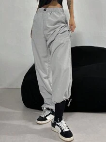 DAZY Women's Solid Color Drawstring Pocket Casual Pants Fall,Winter - Grey - View 9