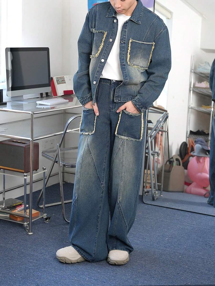 Claim Dot Men's Light Blue Distressed Baggy Jeans - Light Wash - View 1