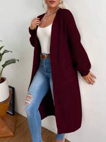 Pariaura 纯色长袖开衫，日常休闲穿搭酒红色开衫长款开衫女式长款毛衣开衫 - 酒紅色 - 查看 5