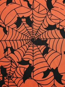 DreamSkyne Plus Size V-Neck All-Over Bat Print Halloween Dress - Orange - View 3