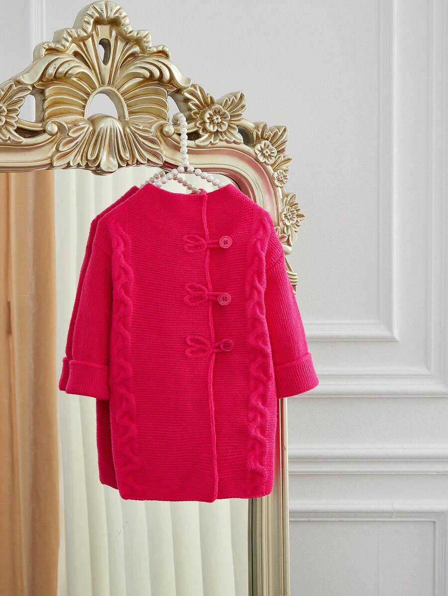 女婴纯色正面纽扣开衫，秋季 - 綠色 - 查看 1