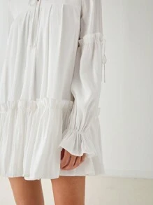 Enchnt 女士度假休闲纯色荷叶边下摆连衣裙