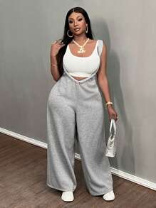 Slaydiva Casual Grey Wide Leg Drawstring Waist Jumpsuit - Grey - View 5