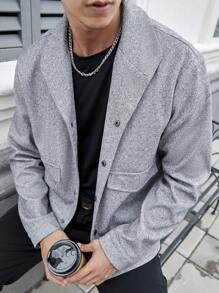 Manfinity Homme 男士休闲人字纹灰色夹克，秋季 - 灰色 - 查看 1