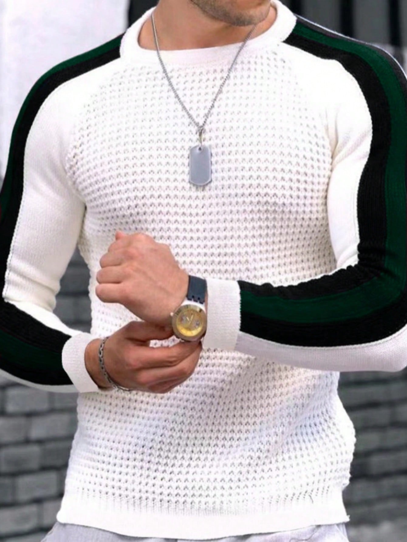 Manfinity Dauomo Plus Size Men's Autumn Casual Contrast Color Raglan Sleeve Sweater