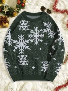 RueChic Áo len họa tiết bông tuyết Giáng sinh cho nam - màu xanh lá - Xem 1