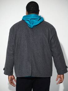 Manfinity VCAY Plus Size Men's Casual Turndown Collar Jacket, Suitable For Autumn And Winter - Black - View 3