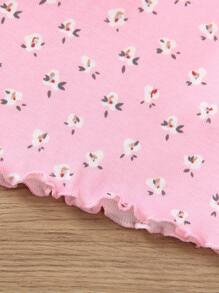 SHEIN Elladie kids 4件套女童圆领荷叶边短袖休闲T恤，夏季假日 - 彩色 - 查看 6