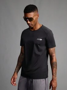 Coreblaze Boyfriend Style Men's Letter Print Round Neck Raglan Sleeve Casual Fitness Workout T-Shirt Gym Clothes - Black - View 4