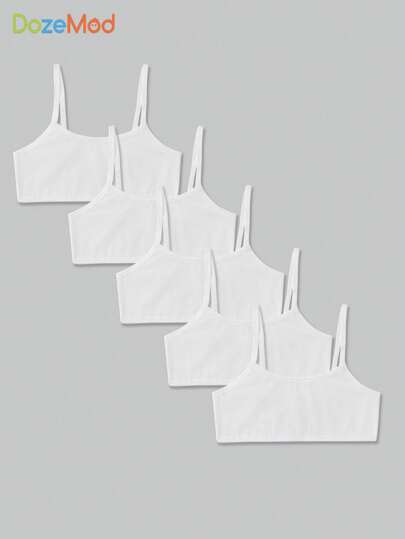 SHEIN Set de 5 camisetas interiores para niñas preadolescentes, minimalistas, cómodas y de piel saludable, color blanco sólido