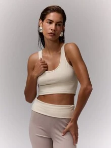 MUSERA Scoop Neck Fitted Cropped Tank Top Vacation Spring Summer Casual - Apricot - View 3