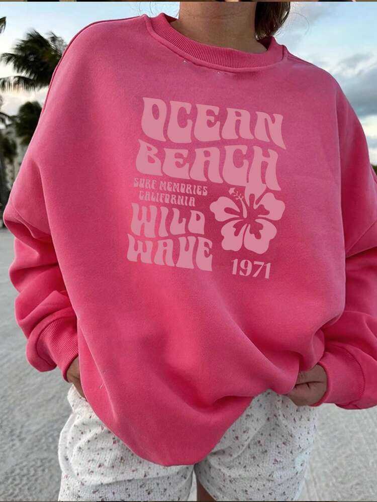 Women's Simple Print Round Neck Long Sleeve Regular Sweatshirt,Fall Women Clothes