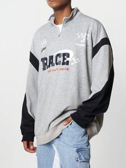 Street Life Felpa uomo con stampa colorblock e lettering, stile retrò da strada