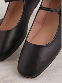 SHUZIA 最热门的女士黑色 PU 方头平底玛丽珍鞋 - 法式优雅、舒适、百搭、时尚万圣节圣诞节秋冬 - 黑色 - 查看 5