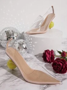 SHUZIA Women Fashionable Transparent Clear Pointed Toe Tennis Ball Detailed Heel - Apricot - View 2