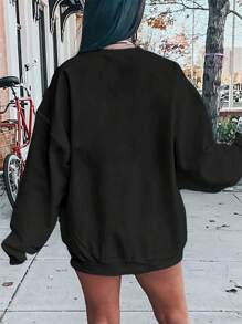 INAWLY Halloween Cute Little Ghost Print Crew Neck Sweatshirt Pullover Fall Outfit - Black - View 2