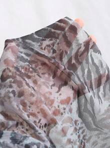 SHEIN Unity 细肩带蕾丝撞色镂空荷叶边下摆短款休闲连衣裙 - 灰色 - 查看 6