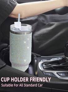 Bình nước giữ nhiệt bằng thép không gỉ 40oz, cốc và cốc có dung tích lớn có quai cầm, trang trí bằng đá giả kim cương và ống hút, bình nước cách nhiệt chân không dùng cho gia đình, văn phòng hoặc ô tô, trường học, cốc có thể tái sử dụng có ống hút nắp lật chống rò rỉ (màu trắng) làm quà tặng Giáng sinh cho ngày lễ - trắng - Xem 3