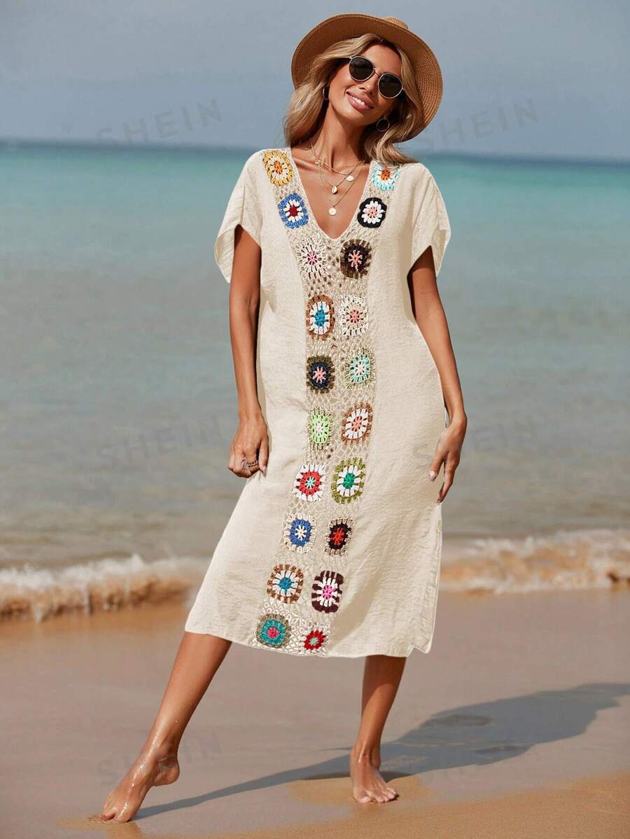 SHEIN Swim Rochie de damă de vacanță din croșetat mozaic acoperit