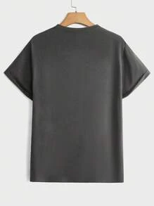 Manfinity BRENVOR 男士夏季波浪印花圆领短袖休闲T恤，Emo风格，2000年代风格