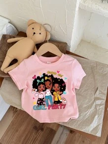 SHEIN Leap Crew Bộ đồ dễ thương cho bé gái/ bạn thân, áo cổ tròn tay ngắn đơn giản tối giản thường ngày cho bé gái, phù hợp cho mùa hè, chứa cotton - Nhiều màu - Xem 3