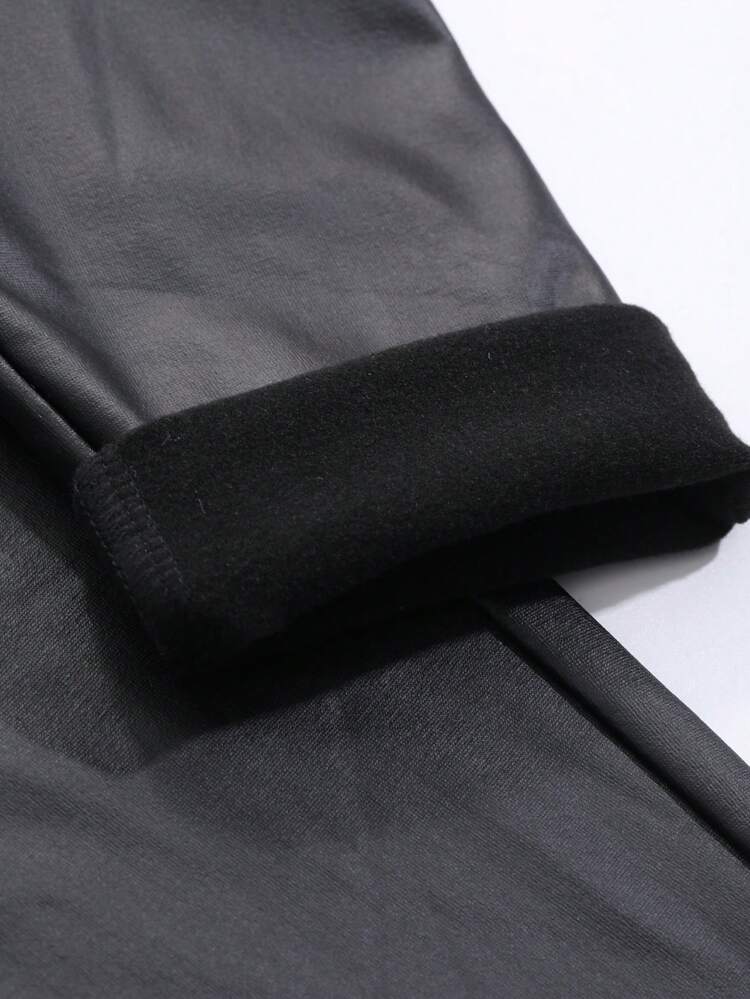 Women's Thermal Lined Faux Leather Leggings, Thermal Lined Fall,Winter Women Fleece Tights