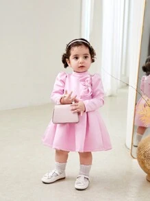 Abito rosa decorato con fiocco dolce per bimbe, autunno/inverno - Rosa - Visualizzare 8