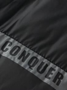 Manfinity Homme 男士纯色宽松休闲连帽拉链加厚外套，冬季 - 黑色 - 查看 7