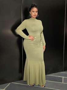 Slaydiva Plus Size Women's Elegant Formal Mermaid Dress With Long Sleeves, For Fall/Winter