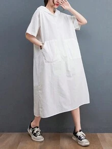 INAWLY 女士休闲宽松纯色迷你连衣裙 - 白色 - 查看 3