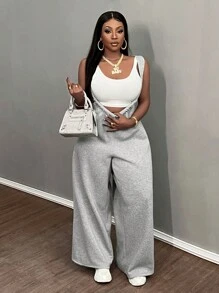 Slaydiva Casual Grey Wide Leg Drawstring Waist Jumpsuit - Grey - View 4