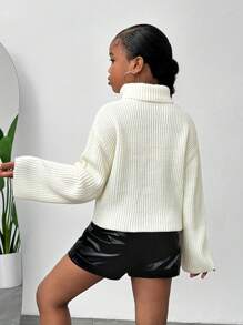 SHEIN Slayr Áo len dài tay màu trơn cho bé gái tuổi mới lớn, mùa thu/đông - trắng - Xem 2