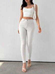 EURMUSE Quần Jeans Ống Đứng Ôm Dáng Màu Trơn Thường Ngày Cho Nữ - trắng - Xem 5