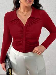 SHEIN Privé Plus Size Fitted Ruched Collar T-Shirt
