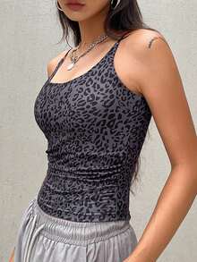DAZY Women's Adjustable Strap Fitted Wide Collar Camisole - Dark Grey - View 2