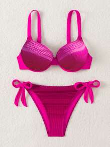 Swim Vcay Women's Solid Color Spaghetti Strap Bikini Top And Mesh Bottoms Bikini Set Summer - Hot Pink - View 6