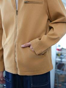 Manfinity Homme 复古美式休闲男士卡其色牛仔宽松飞行员夹克 - 卡其色 - 查看 5