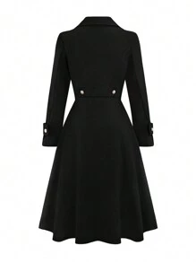 SHEIN Clasi 大码女式冬季纯色缺口领长袖单扣优雅羊毛大衣