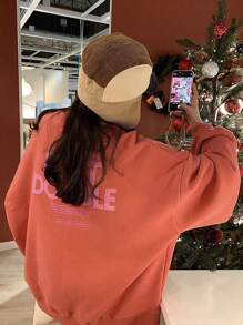 DAZY Women's Loose Letter Print Crew Neck Sweatshirt,Long Sleeve Tops,Fall Clothes - Burnt Orange - View 7