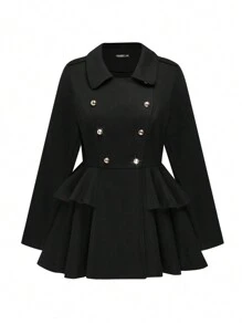 Calvaya Plus Size Casual Double Breasted Jacket, Autumn/Winter Fall Cloth For Women - Black - View 3