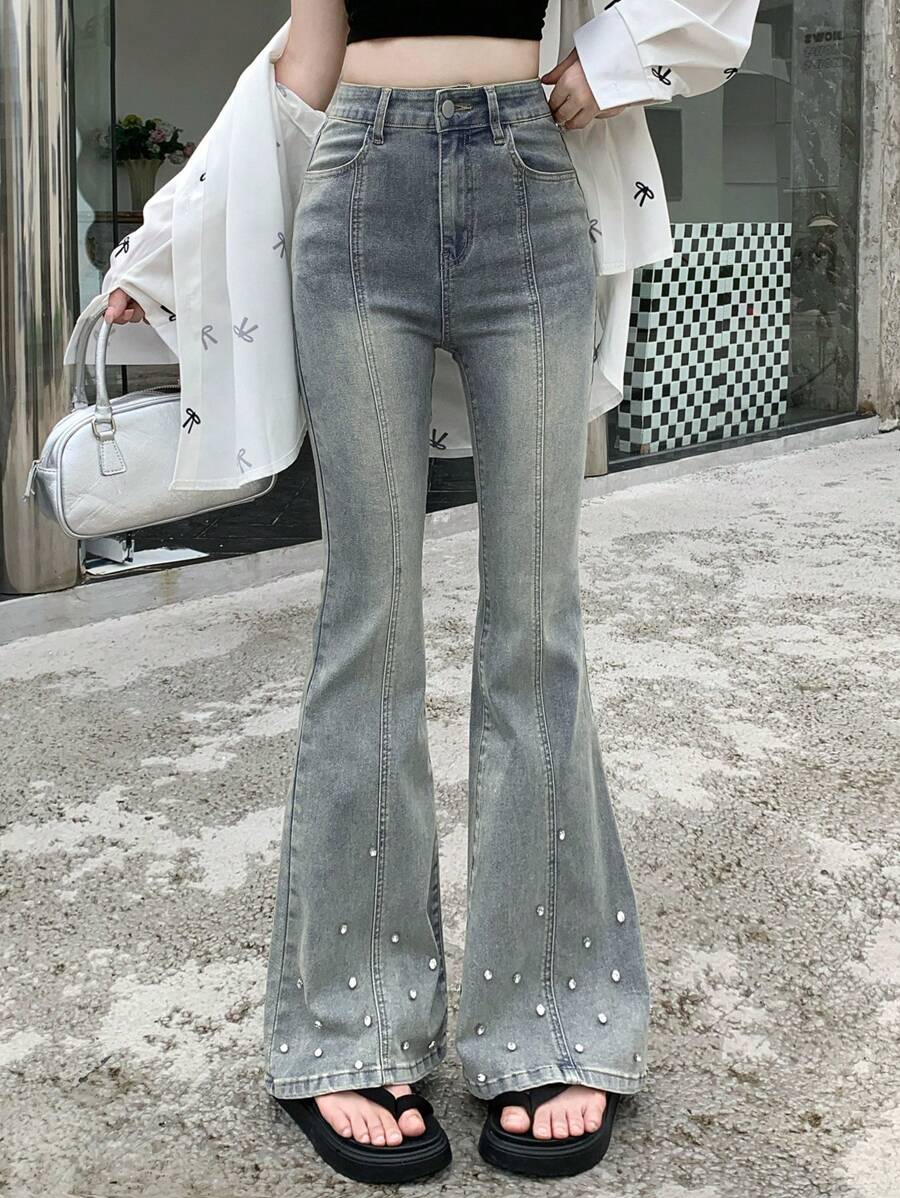 DAZY Women's Pocketed Flare Casual All-Match Jeans - Medium Wash - View 1