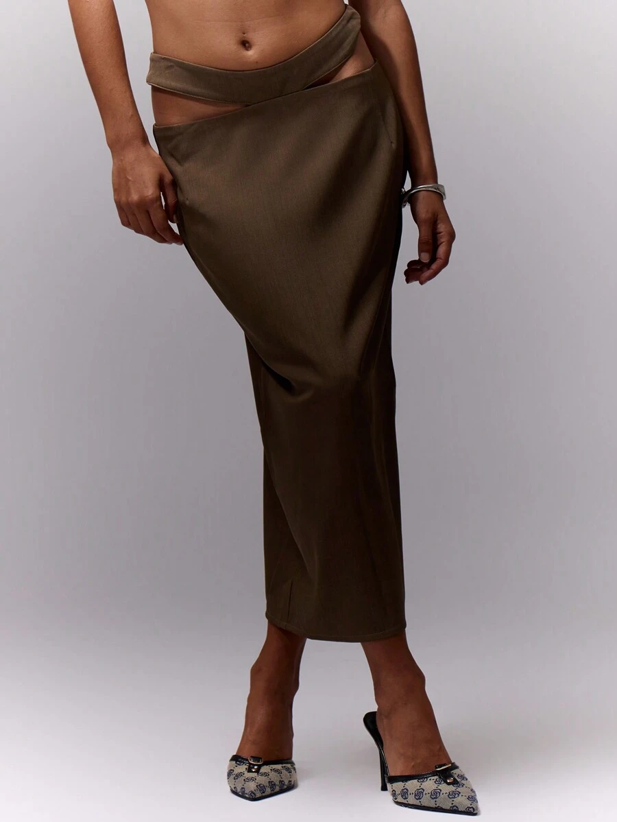 MUSERA Cut Out Side Midi Skirt Elegant Summer Sexy Chic - Grey - View 1