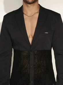 FeverCity Men's Patchwork Spider Web Flocked Jacket And Pants Suit