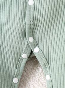 男婴可爱熊刺绣前系带长袖连体裤 - 綠色 - 查看 3