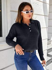 EURMUSE Women's Button-Up Long Sleeve Casual Loose Comfortable Fashionable Quality Sweater - Dark Grey - View 5