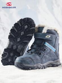 Kids Snow Boots With Plush Lining, Winter Warm Waterproof Non-Slip Outdoor Booties For Boys And Girls, Thick Sole, Grow-With-Me Size, Black