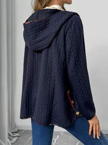 SHEIN Maternity Casual Long Sleeve Single-Breasted Hoodie Jacket - Navy Blue - View 2